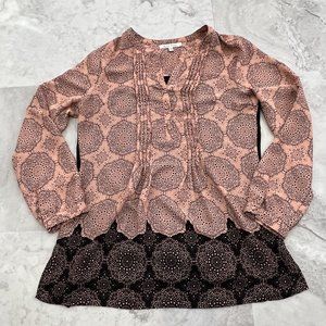 Black Rainn Long Tunic Blouse Henley Peach Black Shirt Size Medium M Top